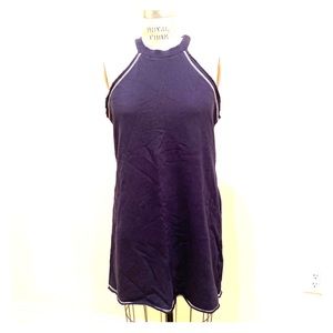 Navy, sweatshirt halter style dress.